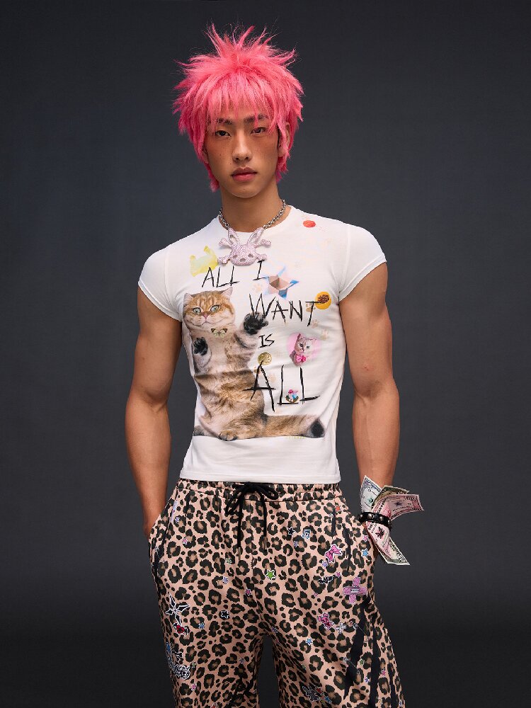Cat Print Slim Fit T-Shirt【s0000017027】