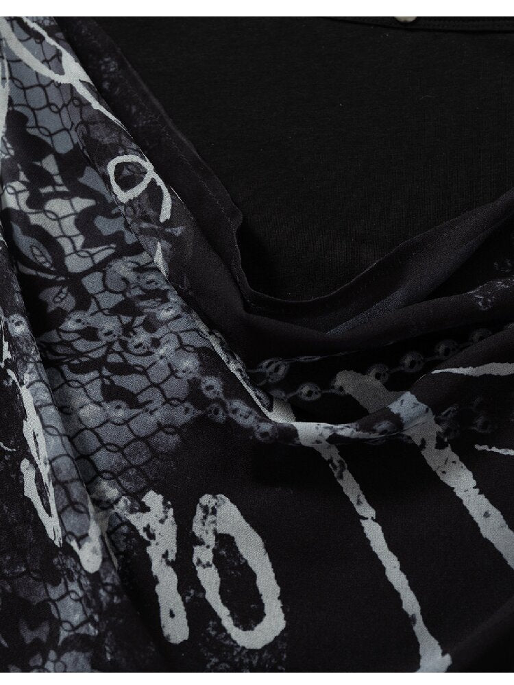 Print Chiffon Swing Collar T-Shirt【s0000016209】