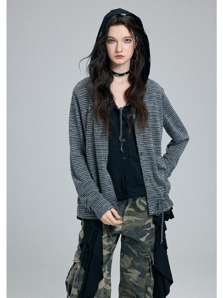 Fake Two-Piece Striped Hooded Cardigan【s0000016257】
