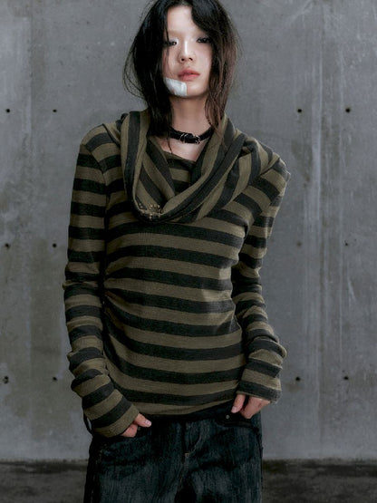 Stripe Knit Long Sleeve T-Shirt [S0000010395]