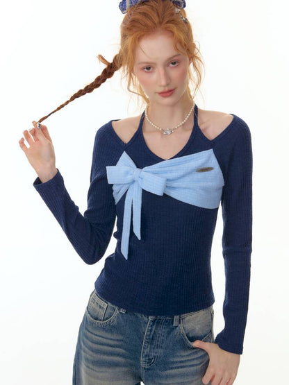 Halter Neck Long Sleeve Knit Sweater【s0000014358】