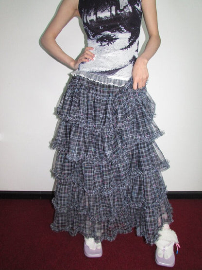 Star Check Heavy Mesh Long Skirt【s0000018655】