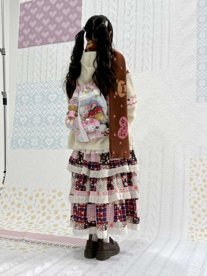 Winter Lace Print Splicing Skirt【s0000015033】