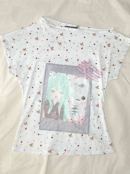 Mint White Polka Dot Slim Top【s0000015200】