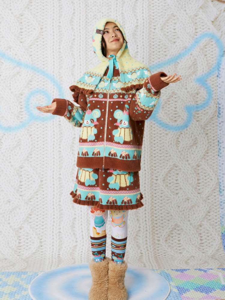 Yellow Bear Knit Cape Hat【s0000014861】