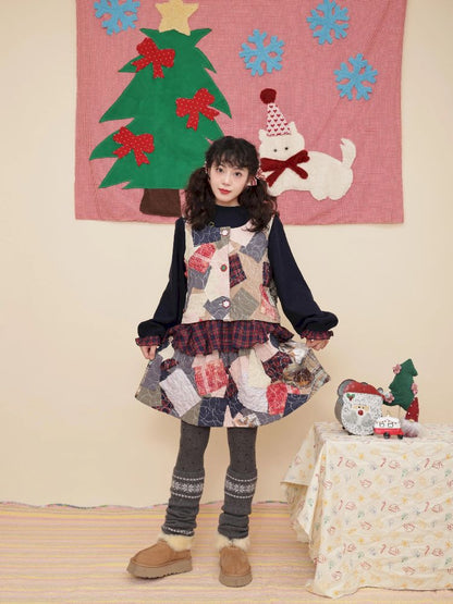 Christmas-inspired vest and half-skirt set【s0000011197】