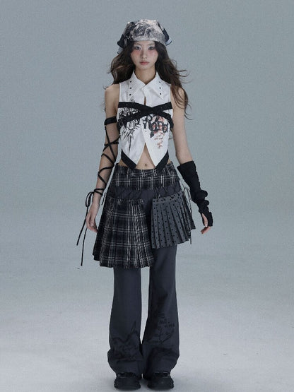Layered Plaid Patchwork Culottes【s0000016722】