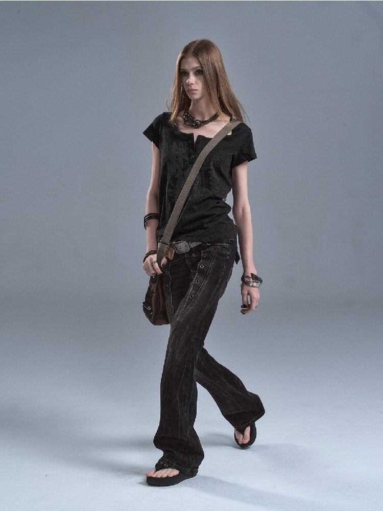 Lightning Rivet Black Denim Pants【s0000016634】