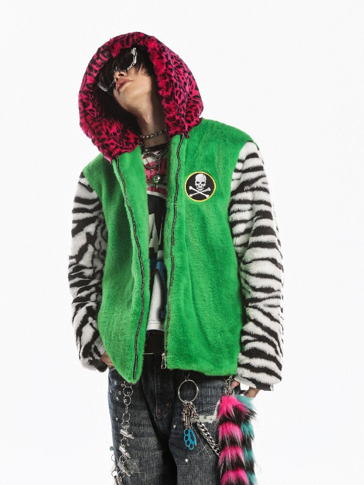 Neon Leopard Skull Patchwork Coat【s0000019279】
