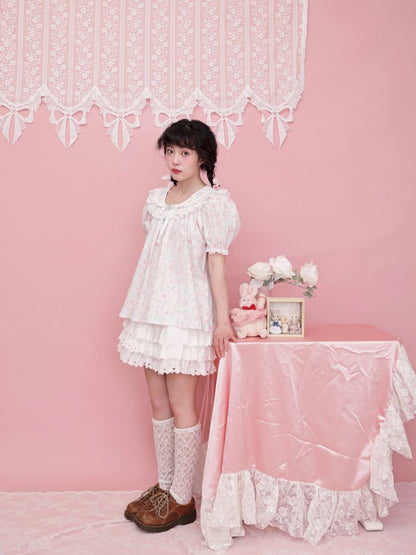 Rose pattern puff sleeve top【s0000012851】