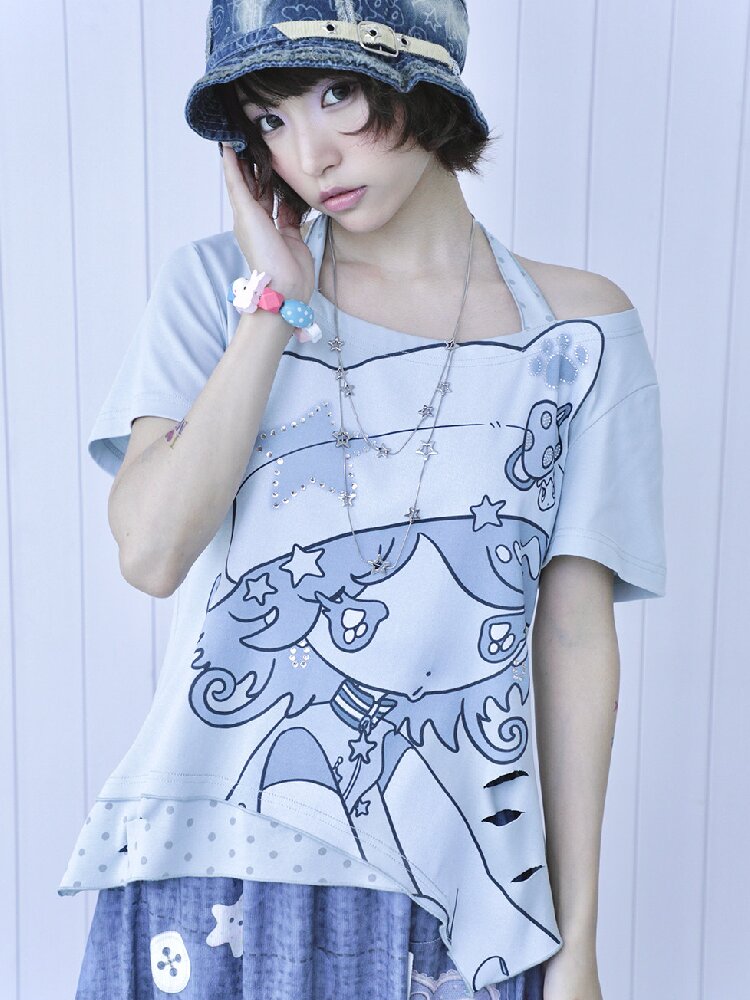Vintage Halter Strap Two Piece T-shirt【s0000017477】