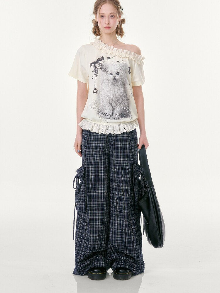 Plaid Pocket Wide Leg Slacks【s0000016607】