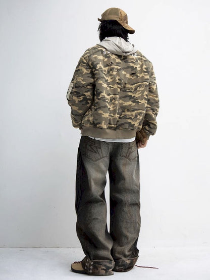 CAMOUFLAGE PATCHWORK STRAIGHT JEANS [S0000010447]