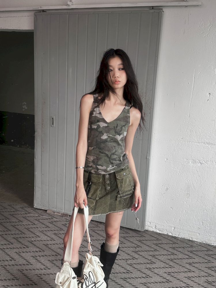 V-Neck Sports Camouflage Embroidered Vest T-Shirt【s0000008501】