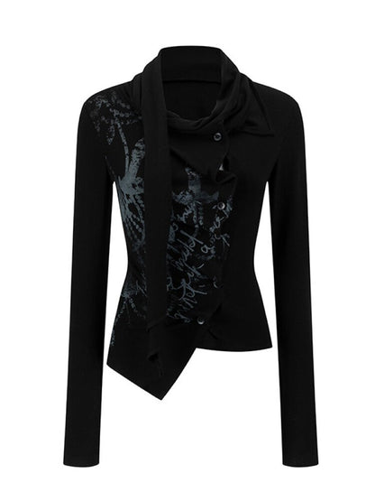 Mottled Graffiti Pleated Knit Top【s0000015552】