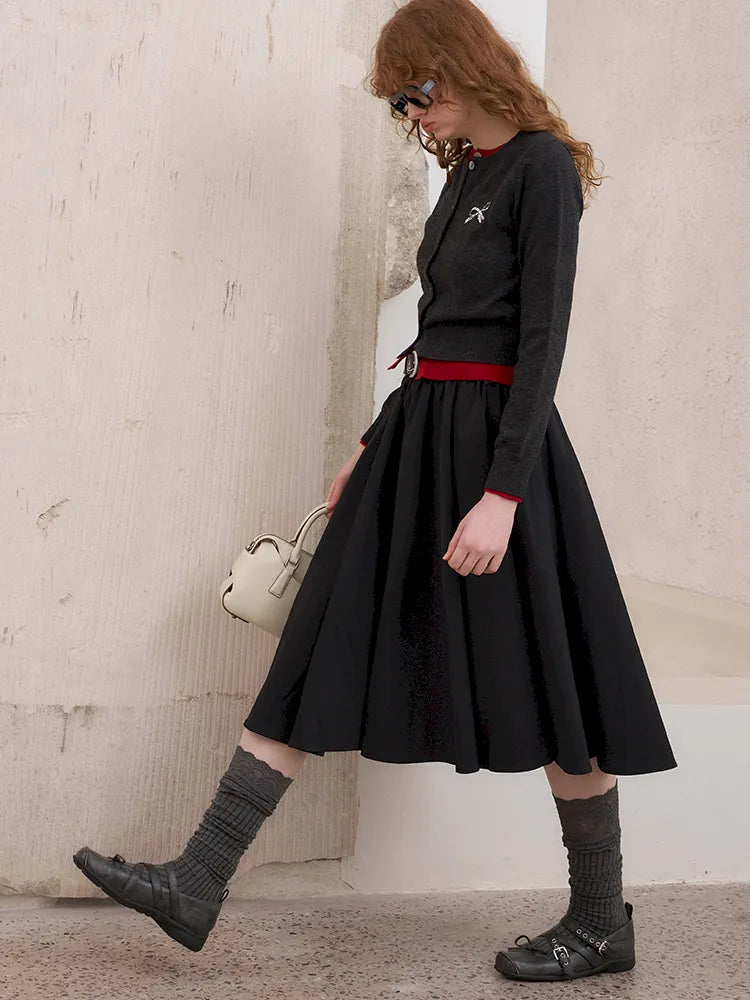 Wide-Skirted Pleated Midi Skirt【s0000014083】