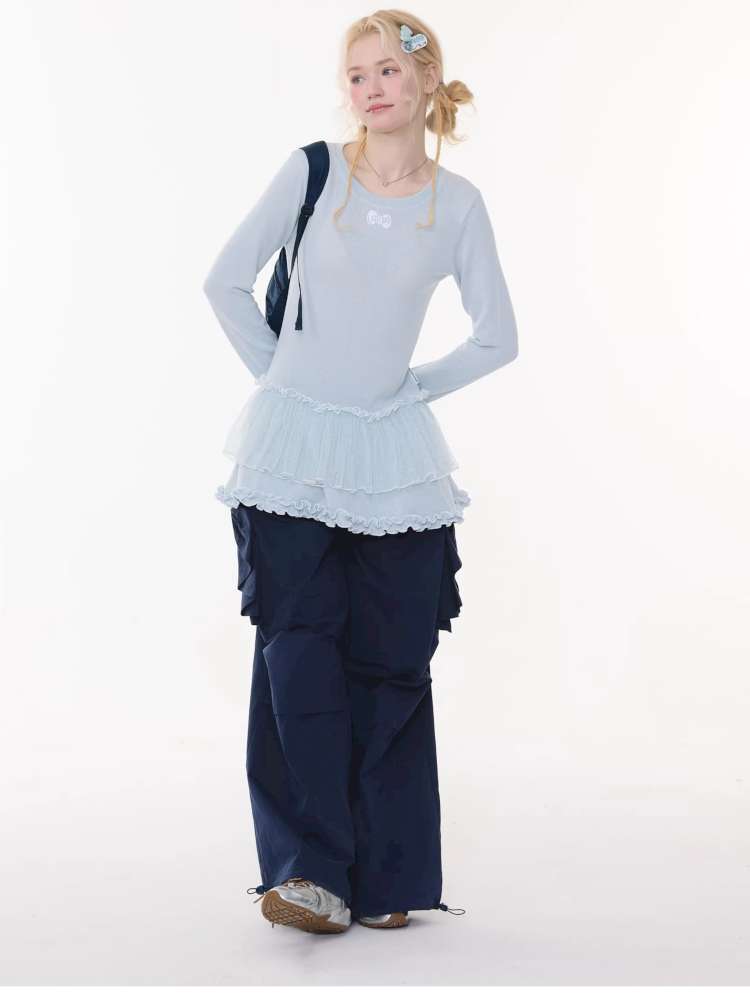 Lace Pleated Polka Dot Top【s0000015429】