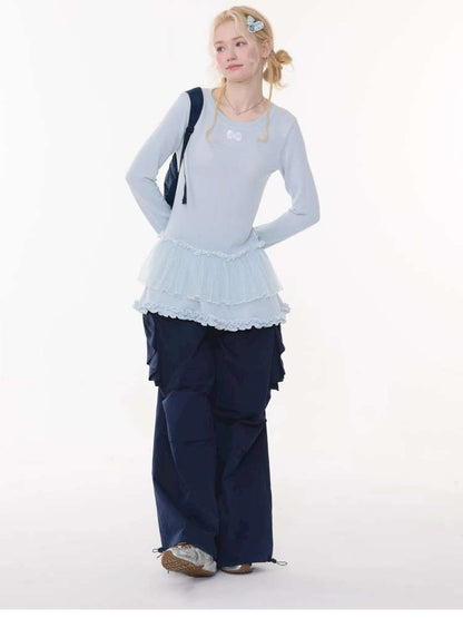 Lace Pleated Polka Dot Top【s0000015429】