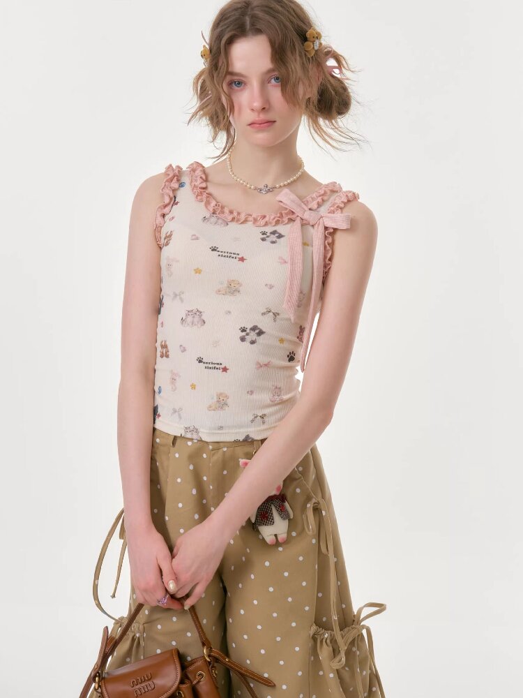 Printed Wood Ear Slim Camisole【s0000016623】