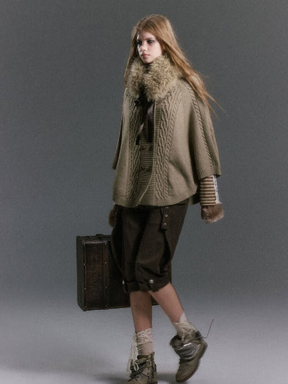 Detachable Fur Collar Twisted Cape Jacket【s0000019245】
