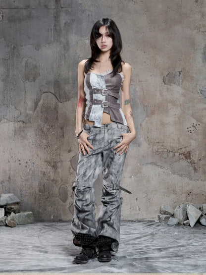 Strappy Asymmetric Cut-Out Fitted Halter Top【s0000014138】