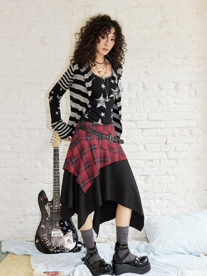 Punk Plaid Patchwork Irregular Skirt【s0000017899】