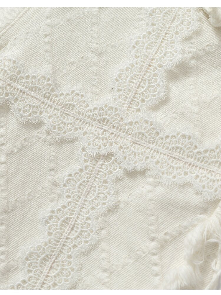 Raw Edge Lace Skinny Denim Pants【s0000016202】