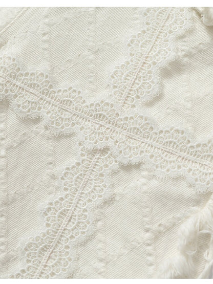 Raw Edge Lace Skinny Denim Pants【s0000016202】