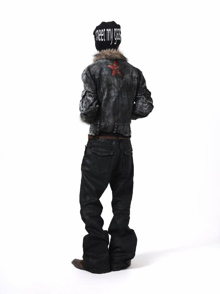 Washed Rivet Fur Collar Jacket【s0000018201】