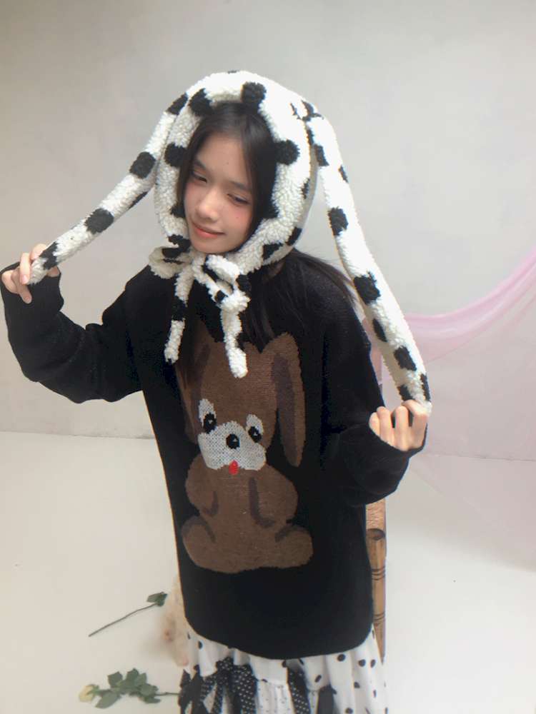 Polka Dot Shearling Rabbit Ear Hat【s0000014528】