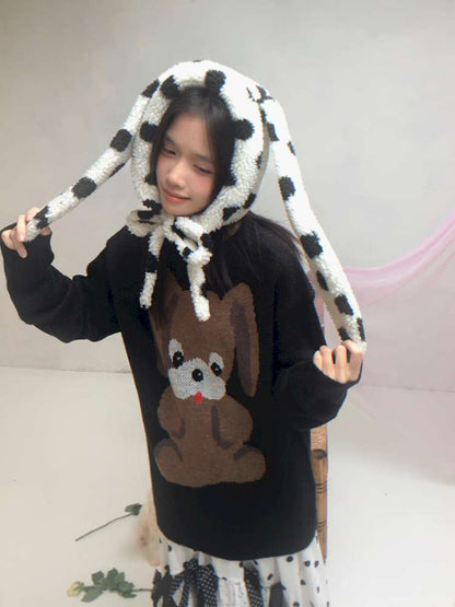 Polka Dot Shearling Rabbit Ear Hat【s0000014528】