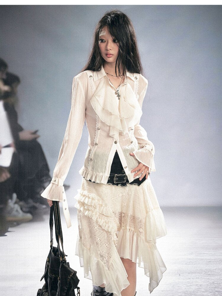 Gothic Pleated Ruffled Slim Shirt【s0000015450】