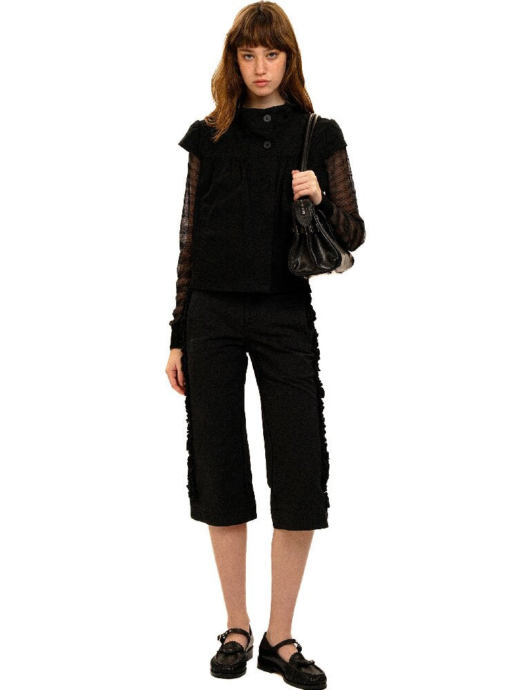 Pleated Lace Cotton Cropped Pants【s0000017926】