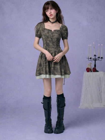 Strap Giant Waist Grip Print Dress【s0000017279】