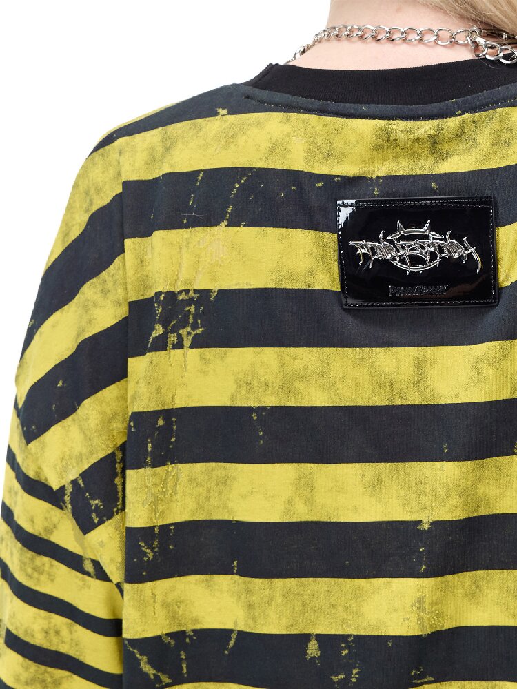 Burnt Flower Stripe Raglan T-Shirt【s0000017729】