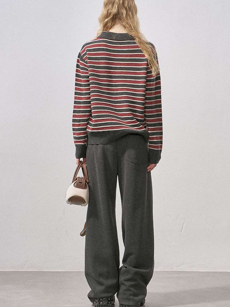 Cotton-wool Striped Polo Jumper【s0000015417】
