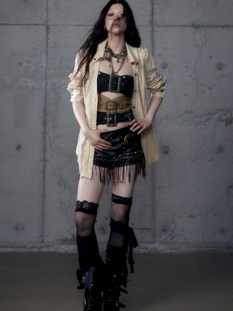 Irregular Color Clash Slim Leather Corset 【s0000013473】