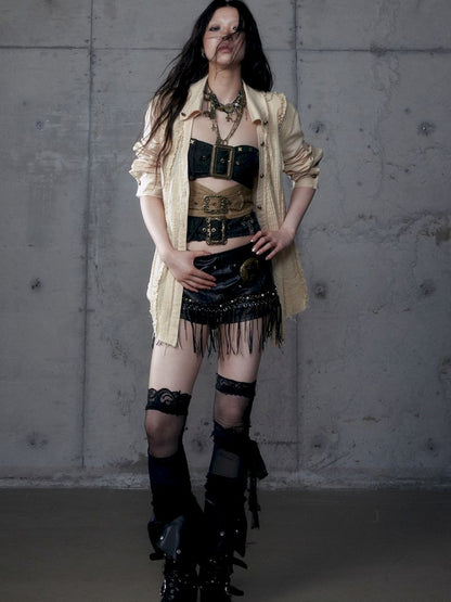Irregular Color Clash Slim Leather Corset 【s0000013473】