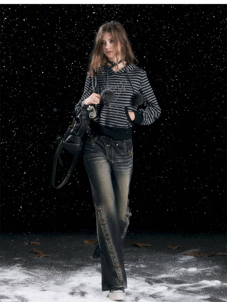 Striped Cat-Ear Hoodie【s0000014425】