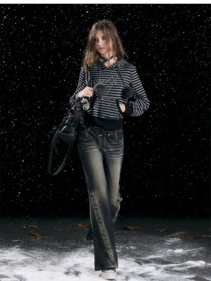 Striped Cat-Ear Hoodie【s0000014425】