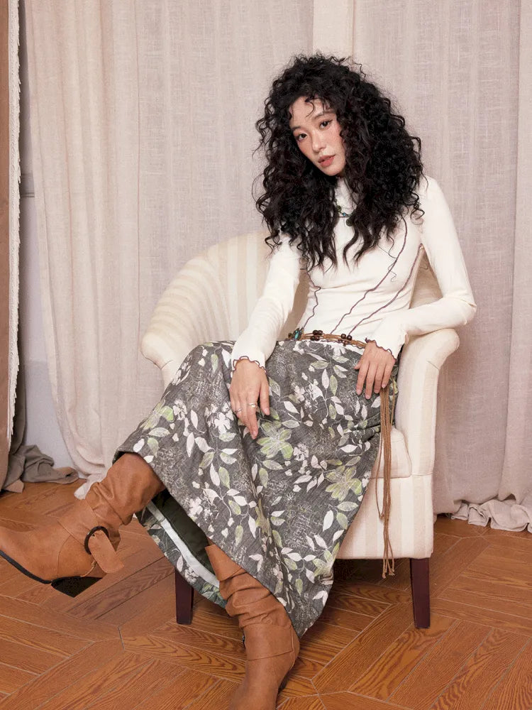 Brushed Print Flattering Mid-Length Skirt【s0000013989】