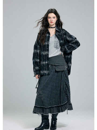 Raw Edge Plaid Patchwork Skirt【s0000016264】