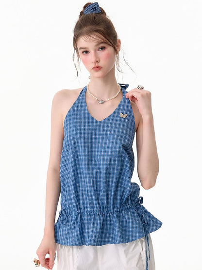 American Vintage Plaid Halter Top【s0000017751】