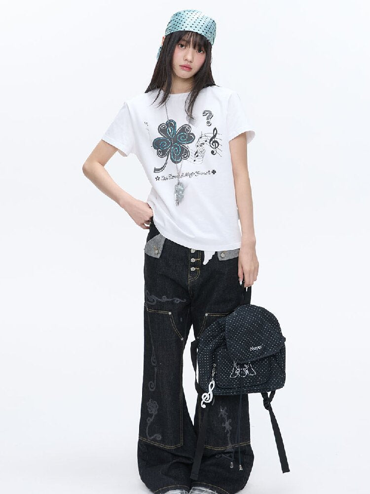 White Melody Shoulder Sleeve T-Shirt【s0000016381】