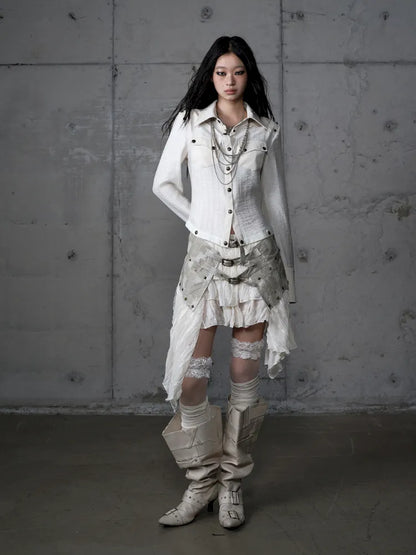 Asymmetrical multi-layer lace skirt【s0000013955】