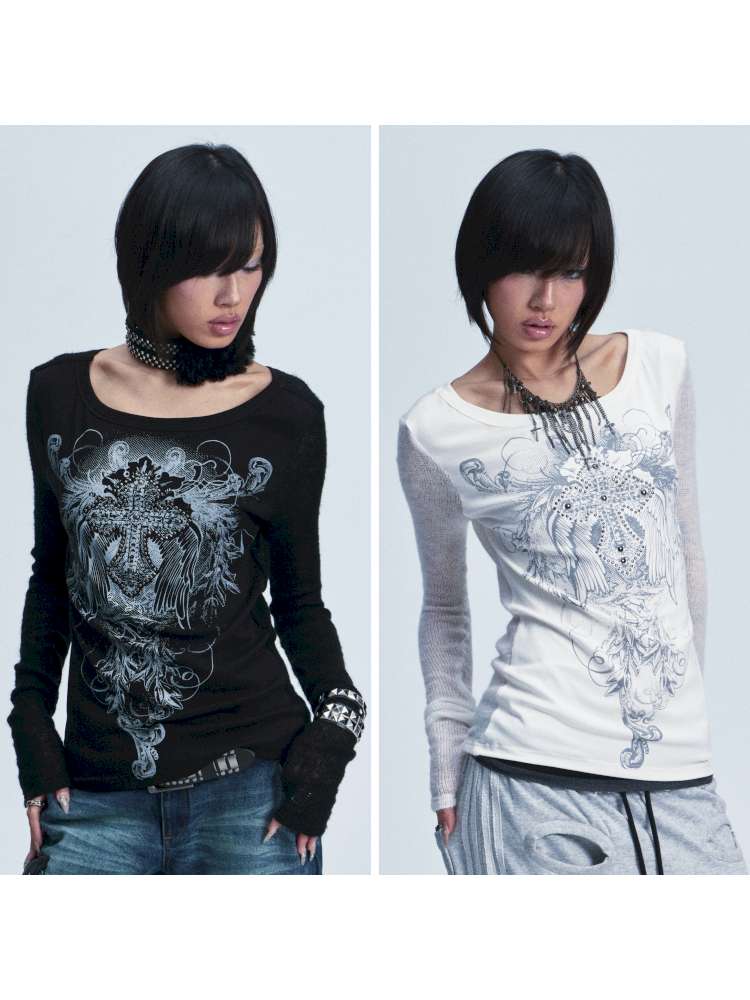 Knitted Mesh Hole Cross Rivet T-shirt【s0000014666】