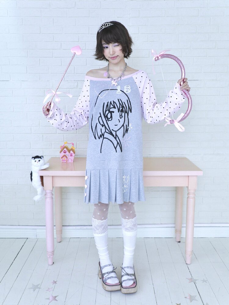 Pink Gray Pixel Pleated Dress【s0000016545】