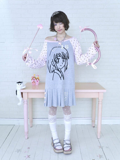 Pink Gray Pixel Pleated Dress【s0000016545】