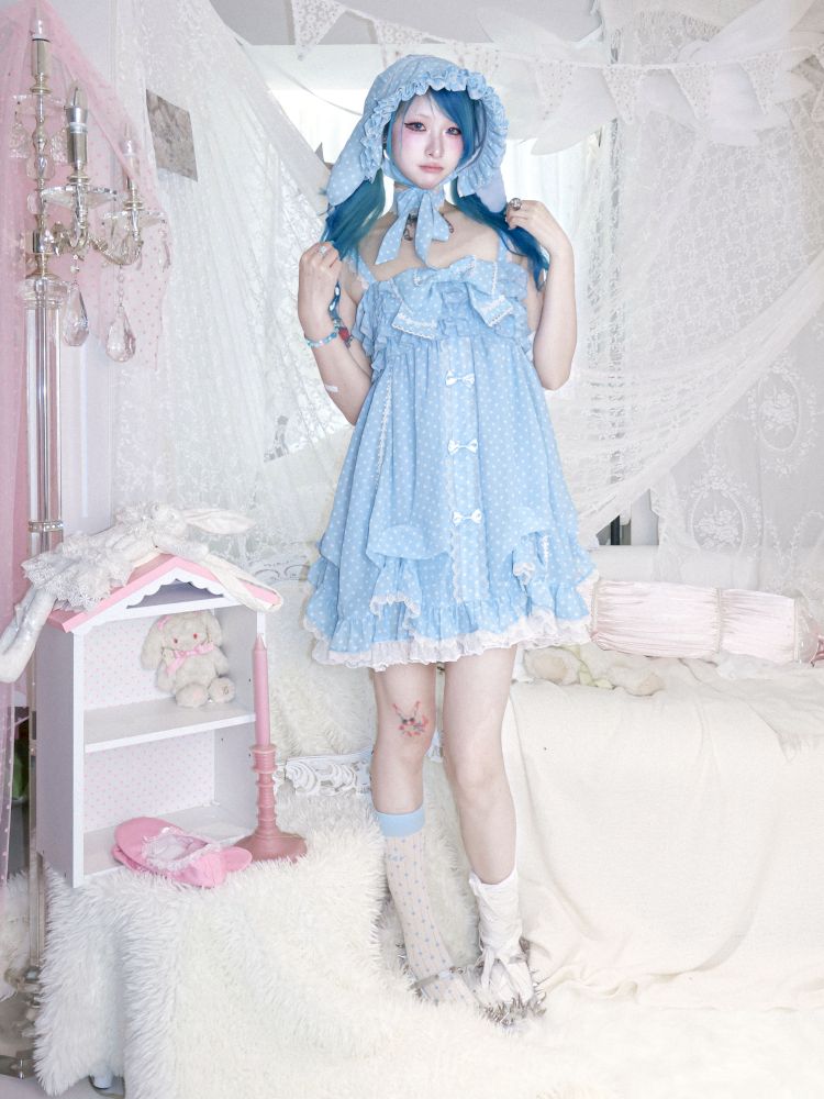 Rabbit ear polka dot bonnet hat【s0000012691】