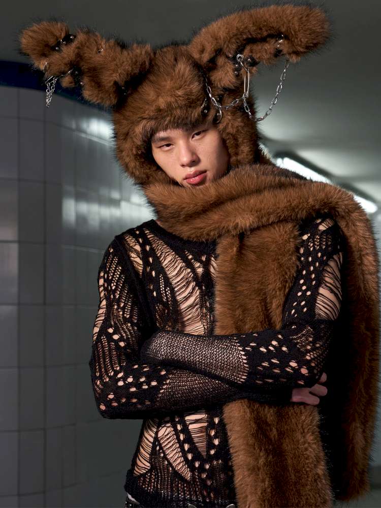 Long Hair Contrast Patch Hat Scarf【s0000014639】